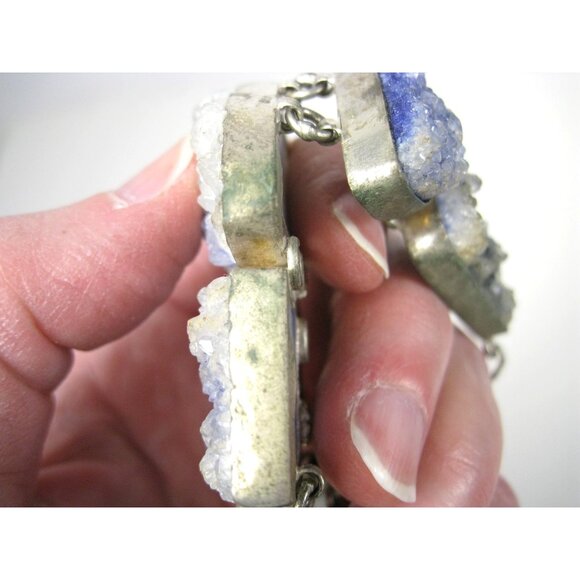 Druzy Quartz Sterling Silver 925 Statement Necklace Adjustable Chain Bib 23 inch - Picture 9 of 9